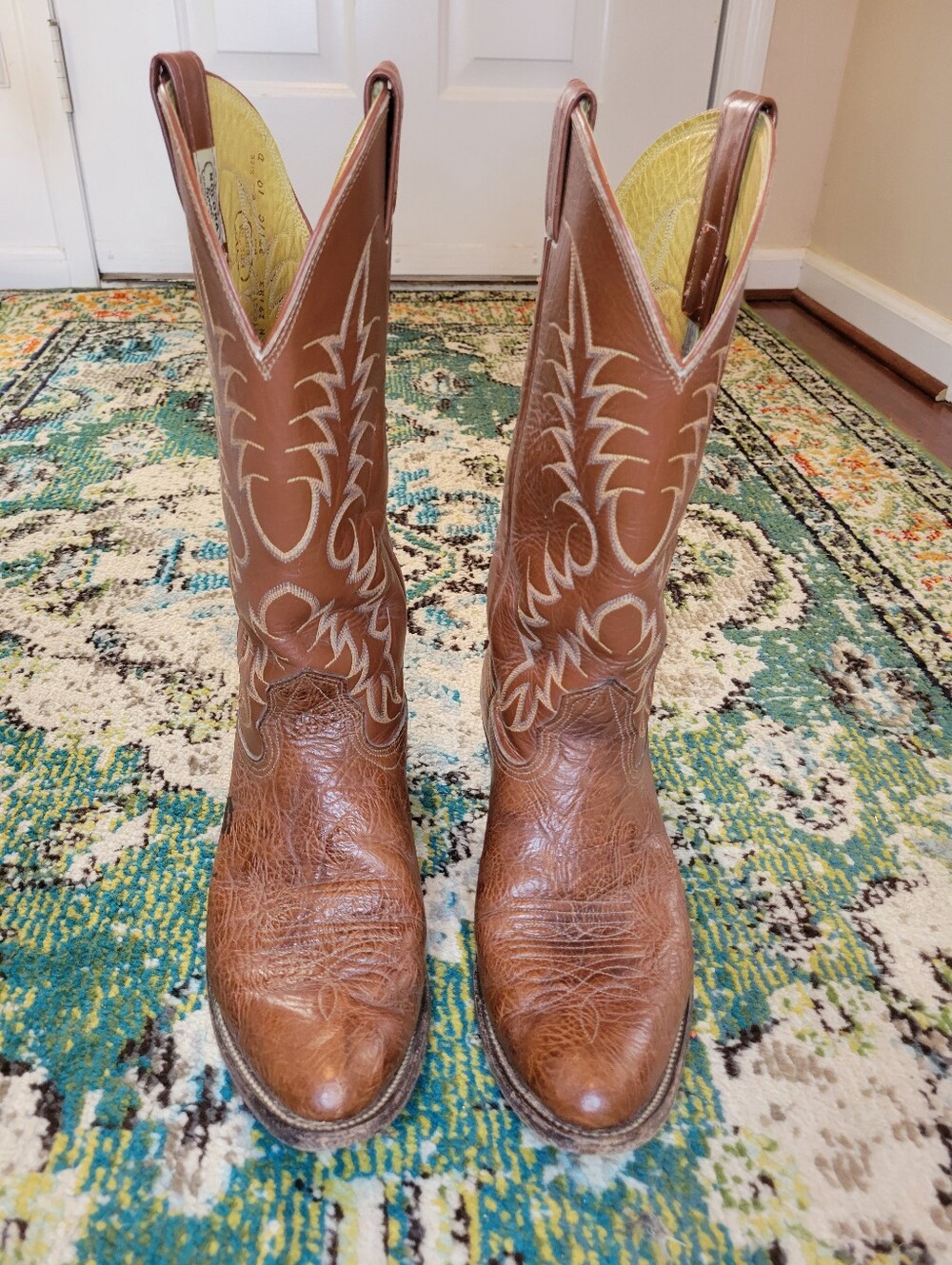 Nocona Brown Leather Western Round Toe Cowboy Boots, Size Mens 10 D